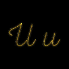 Wall Mural - Gold glitter letter U, star sparkle trail font