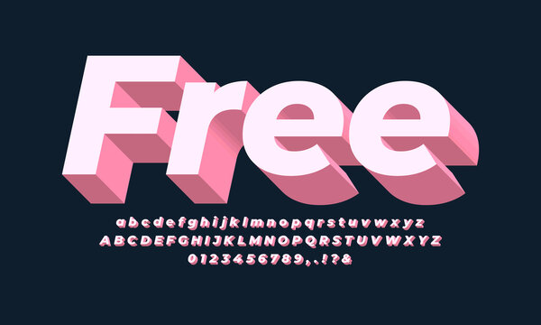 white pink 3d text effect or font effect design modern alphabet