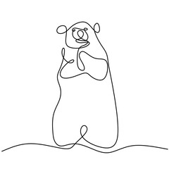 Sticker - Continuous line drawing of bears. Cute grizzly bear is standing in winter hand drawn minimalism style. Wild mammal animal concept isolated on white background. Vector design illustration