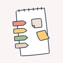 Poster - Notebook or planner page with stickers isolated on white background. Simple blank note paper for organizer with reminders. Office stationery, memo pad page. Vector illustration in flat style