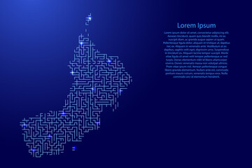 Fototapete - Oman map from blue pattern of the maze grid and glowing space stars grid. Vector illustration.