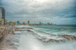 Havana boardwalk and moving waves