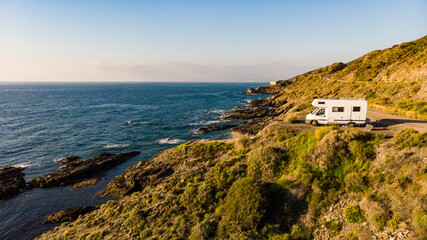 Canvas Print - Camper car on coast, Almeria Spain