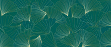 Golden Ginkgo Leaves Botanical Modern Art Deco Wallpaper Background Vector. Floral Line Arts Background Design For Luxury Elegant Pattern.