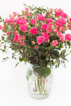 Pink Spray Roses Bouquet In Glass Vase
