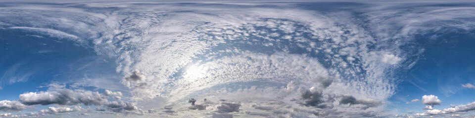 Wall Mural - seamless blue sky hdri panorama 360 degrees angle view with zenith and beautiful clouds for use in 3
