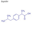 Vector Skeletal formula of Ibuprofen. Drug chemical molecule.
