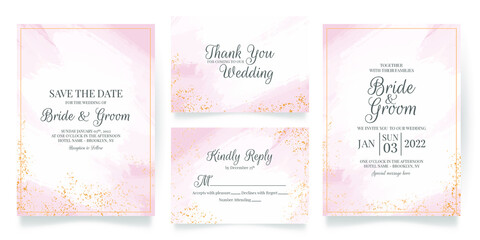 floral wedding invitation template set with elegant leaves decoration