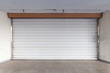 Poster - Automatic white roller shutter doors on the ground floor of the house