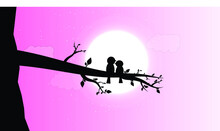Vector Birds With The Moonlight,Eps10 Vector Illustration.