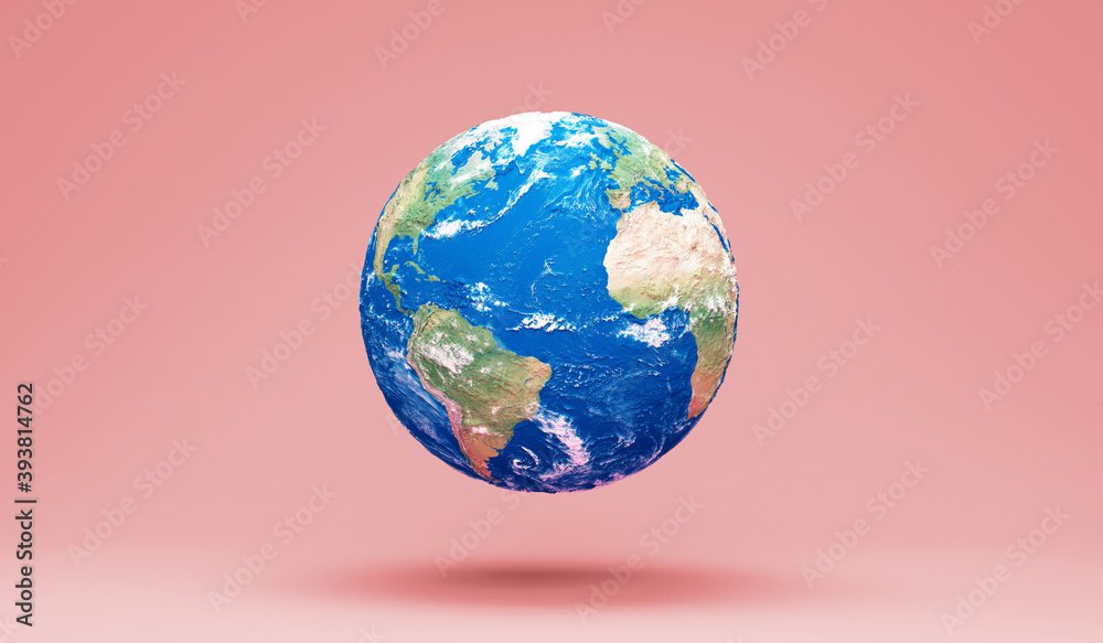 Miniature Earth Planet on pink studio background Stock Illustration ...