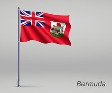 Waving Flag Of Bermuda - Territory Of United Kingdom On Flagpole. Template For Independence Day Poster Design