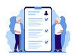Senior man and woman consultation plan. Health monitoring in old age. Verification and decoding of analyzes in old age. Gerontology. Vector flat illustration