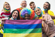 © Alessandro Biascioli - Happy Multiracial people celebrating gay pride festival during corona virus - Group of friends with different age and race fighting for gender equality