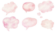 Speech Bubble, Watercolor  Pink Blank Speech Bubbles On White Background