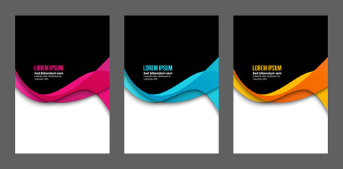Poster - Abstract header blue pink orange wave vector design.