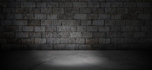 Wall Mural - stone wall and cement floor texture, dark room background
