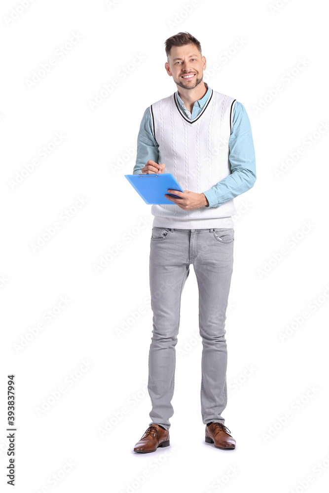 Male psychologist on white background