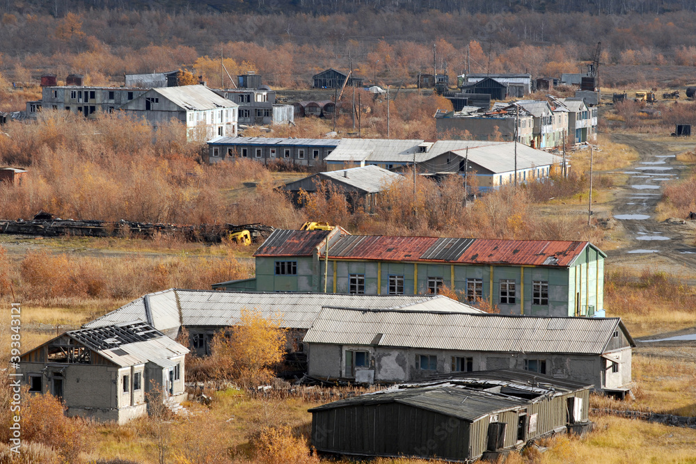 Ghost town Polyarny located on Northern Railway and on Sob river ...
