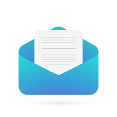 Poster - Email flat vector icon. Modern Mail notification pictogram - open e-mail envelope with text message. Email symbol isolated on white background. Illustration for UI, graphic, web, design, logo, app