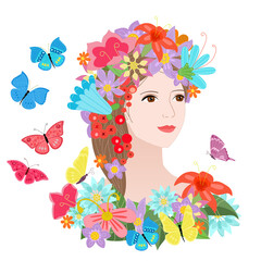 Fotomurales - pretty girl with blossom hairstyle looking away surrounded flyin