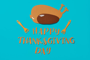 Poster - roast turkey and text happy thanksgiving day