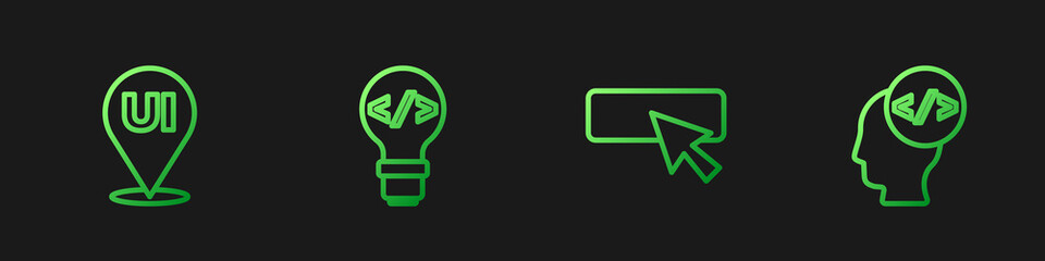 Set line UI or UX design, , Front end development and . Gradient color icons. Vector.