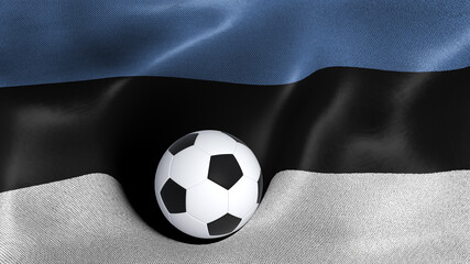 3D rendering of the flag of Estonia with a soccer ball