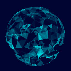 Poster - blue sphere consisting of points, lines and triangles. modern wireframe elements. technology grid sp