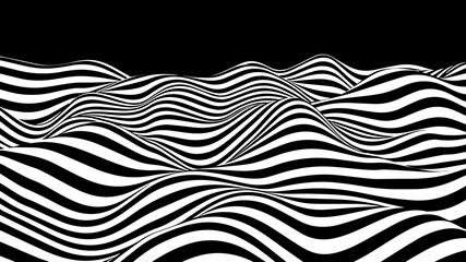 Wall Mural - Abstract optical illusion wave. Black and white lines with distortion effect. Vector geometric stripes pattern.