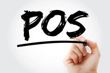 Poster - pos - point of sale acronym text with marker, concept background