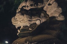 Close-up Of Religious Lion Statue At Night