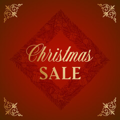 Wall Mural - merry christmas abstract vector retro label, sign or card template. hand drawn rhombus pine wreath s