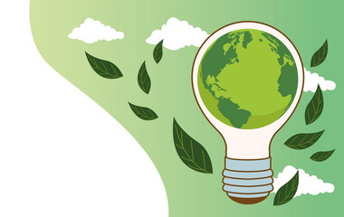 Poster - save the world environmental poster with earth planet in bulb and leafs