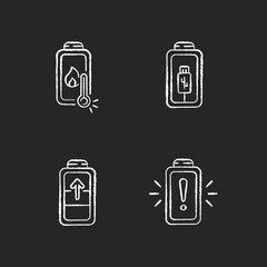 Canvas Print - Battery cable charging process chalk white icons set on black background. Overheating troubles. Device working process risks. Increasing percentage. Isolated vector chalkboard illustrations