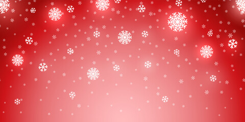 Wall Mural - Snow red background. Christmas snowy winter design. White falling snowflakes, abstract landscape. Cold weather effect. Magic nature fantasy snowfall texture decoration Vector illustration