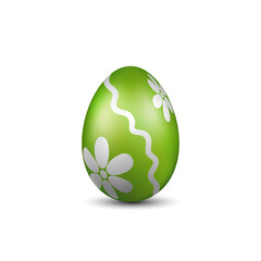 Wall Mural - Easter egg 3D icon. Green silver egg, isolated white background. Bright realistic design, decoration for Happy Easter celebration. Holiday element. Shiny pattern. Spring symbol. Vector illustration