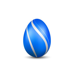Wall Mural - Easter egg 3D icon. Blue silver egg, isolated white background. Bright realistic design, decoration for Happy Easter celebration. Holiday element. Shiny pattern. Spring symbol. Vector illustration
