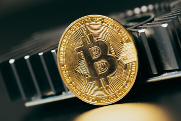 Wall Mural -  Bitcoin and new virtual money for electronic processor board cryptocurrency