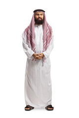 Wall Mural - Full length portrait of a saudi arab man wearing a traditional thobe and posing