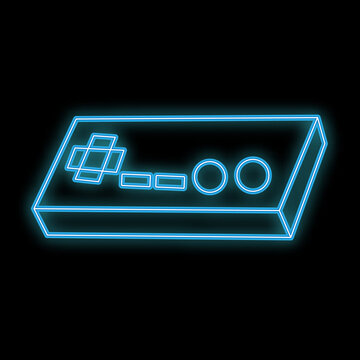 Beautiful abstract neon bright glowing icon, a signboard from an old retro joystick for video games consoles with buttons and copy space on a black background. illustration