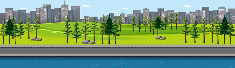 Wall Mural - City nature park with river side landscape scene