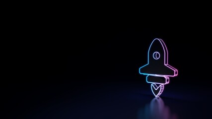 Wall Mural - 3d glowing neon symbol of symbol of launching rocket isolated on black background