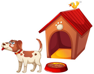 Sticker - A cute dog with its house on white background