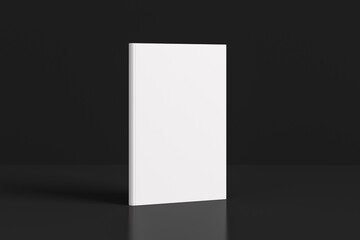 Wall Mural - Hardcover vertical white mockup book standing on the black background.