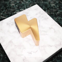 Lightning Bolt icon. Bronze Lightning Bolt symbol on white marble podium.