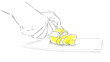 Drawing: нands close up slicing lemon slices