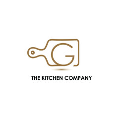 Kitchenware, Kitchen utensils business logo concept with cutting board and initial G letter template	