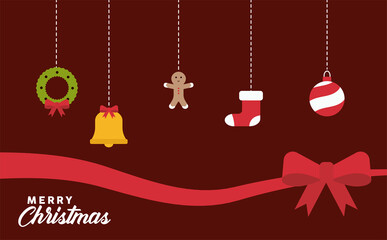 Sticker - happy merry christmas icons hanging flat style