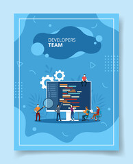 Fototapete - developers team people working together on computer for template of banners, flyer, books cover, magazines with liquid shape style